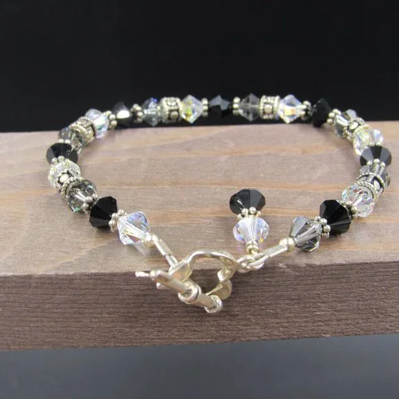 7" Sterling Silver Crystal Heart & Arrow Bracelet Vintage - Picture 2 of 7